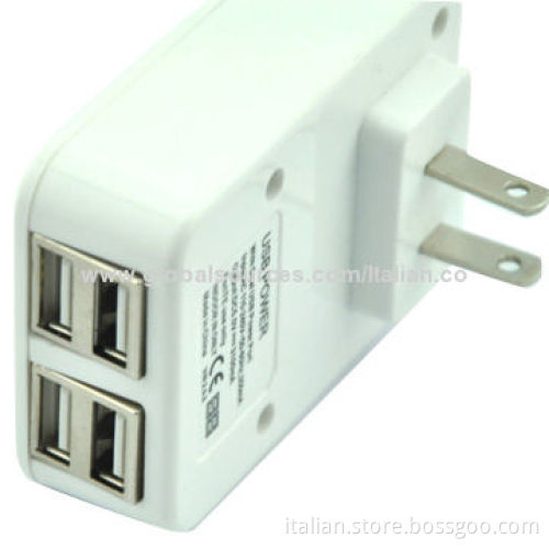 4 USB ports wall charger for mobile phones, 5V/3.1A